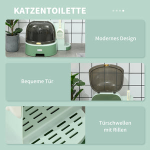 Katzenhaus mit Katzentoilette 2 Bodenwannen & Haube Grün