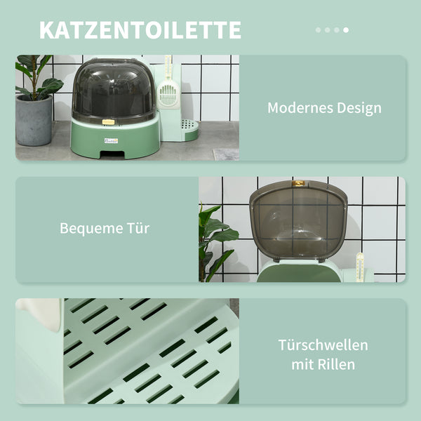 Katzenhaus mit Katzentoilette 2 Bodenwannen & Haube Grün