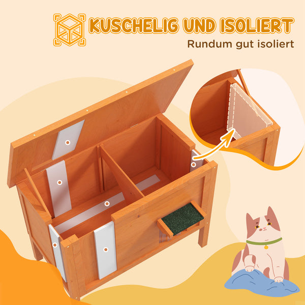 Katzenhaus wetterfest mit Fenster für draussen orange grün