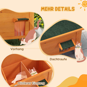 Katzenhaus wetterfest mit Fenster für draussen orange grün