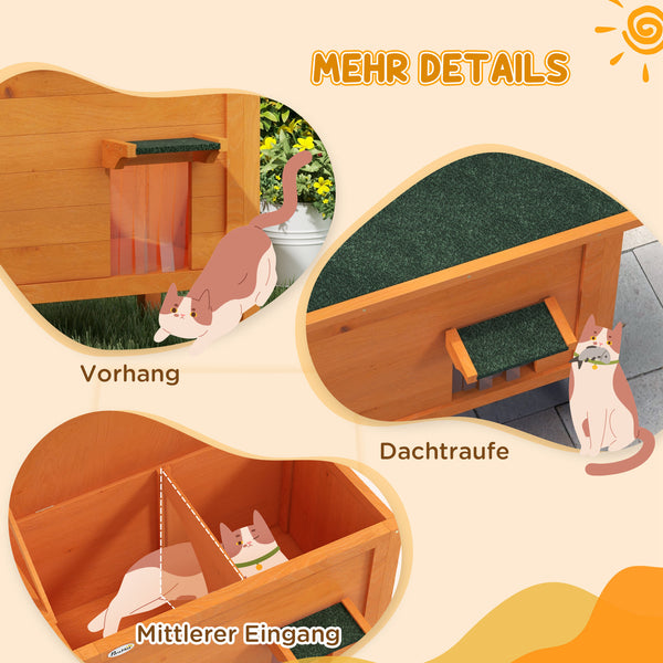 Katzenhaus wetterfest mit Fenster für draussen orange grün