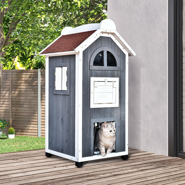 Katzenhaus Tannenholz 59x55x109cm Grau