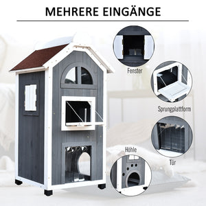 Katzenhaus Tannenholz 59x55x109cm Grau