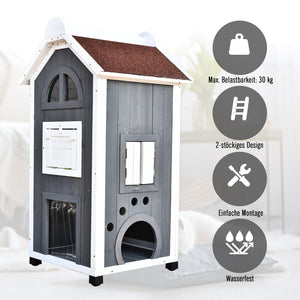 Katzenhaus Tannenholz 59x55x109cm Grau