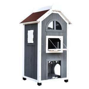 Katzenhaus Tannenholz 59x55x109cm Grau