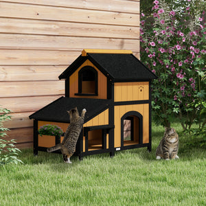 Katzenhaus Tannenholz winterfest 96x65x85.5cm Gelb