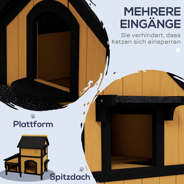 Katzenhaus Tannenholz winterfest 96x65x85.5cm Gelb