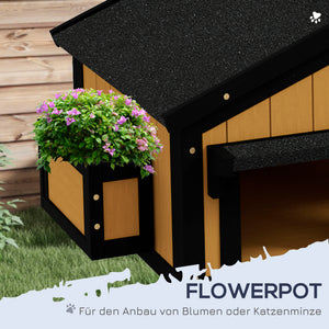 Katzenhaus Tannenholz winterfest 96x65x85.5cm Gelb