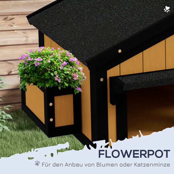 Katzenhaus Tannenholz winterfest 96x65x85.5cm Gelb