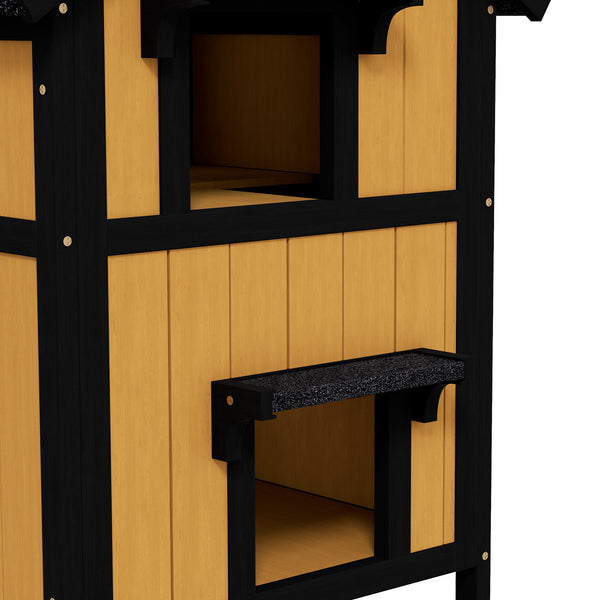Katzenhaus Tannenholz winterfest 96x65x85.5cm Gelb