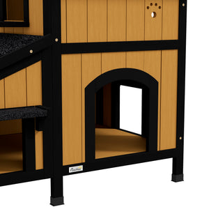 Katzenhaus Tannenholz winterfest 96x65x85.5cm Gelb
