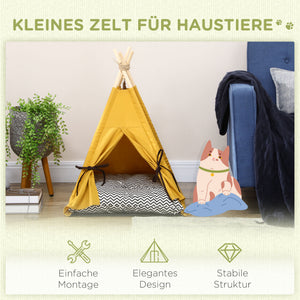 Katzenhaus Tipi-Zelt rutschfest mit Kissen & Spielball Gelb