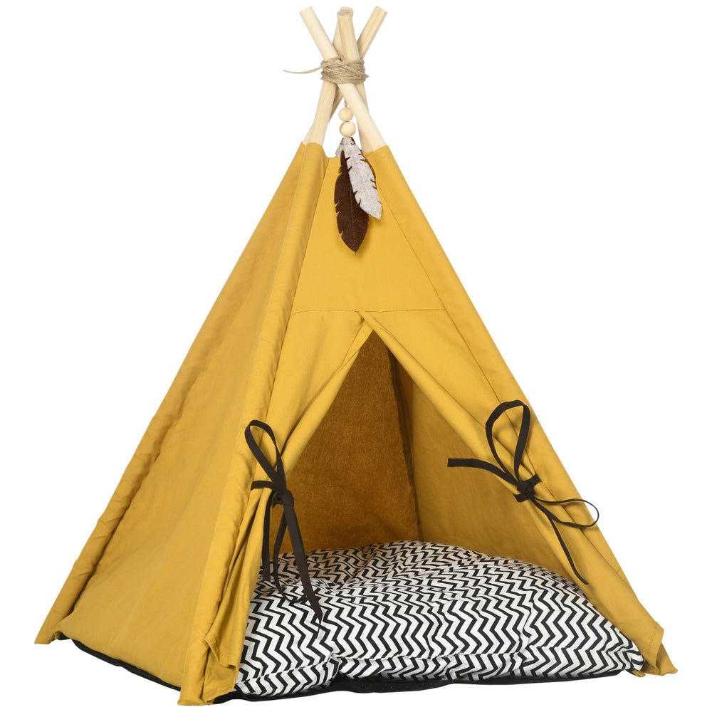Cat house teepee tent, non-slip, with cushion & play ball, yellow