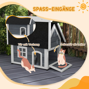 Katzenhaus wetterfest Holz 77x57.5x68cm Grau