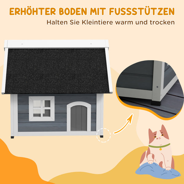 Katzenhaus wetterfest Holz 77x57.5x68cm Grau