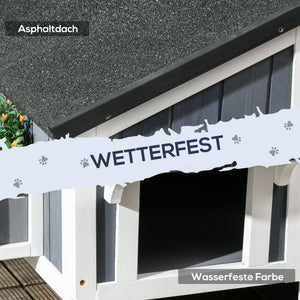 Katzenhaus wetterfest aus Tannenholz Grau
