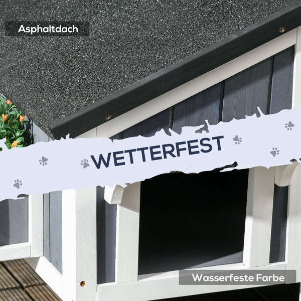 Katzenhaus wetterfest aus Tannenholz Grau
