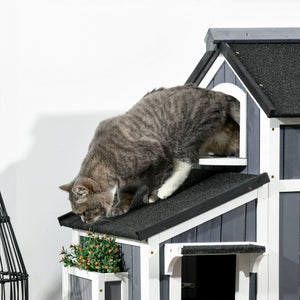 Katzenhaus wetterfest aus Tannenholz Grau