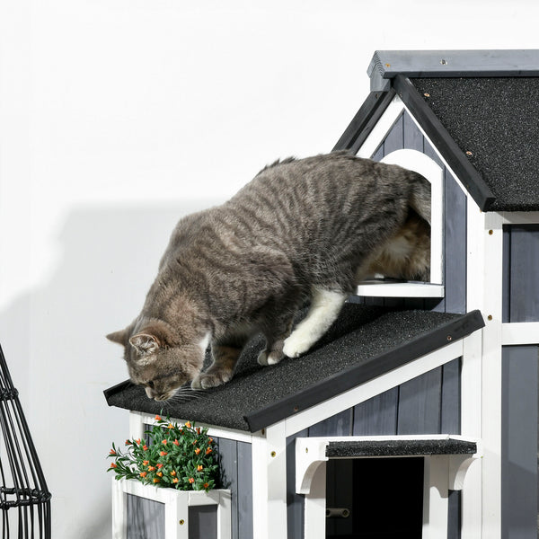 Katzenhaus wetterfest aus Tannenholz Grau