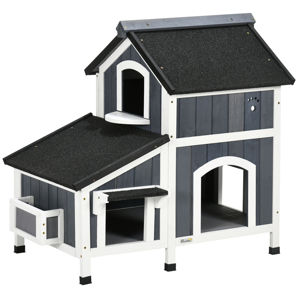 Katzenhaus wetterfest aus Tannenholz Grau