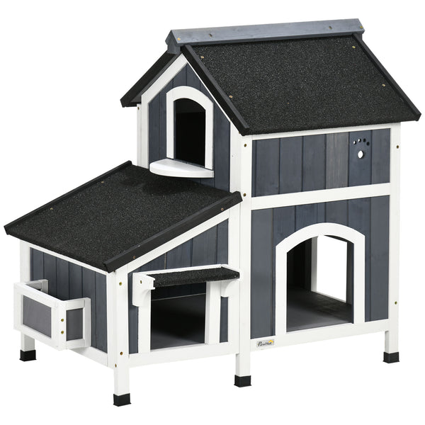 Katzenhaus wetterfest aus Tannenholz Grau