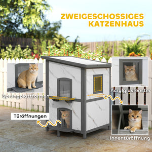 Katzenhaus Outdoor wetterfest mit Fenster und Eingängen aus Holz