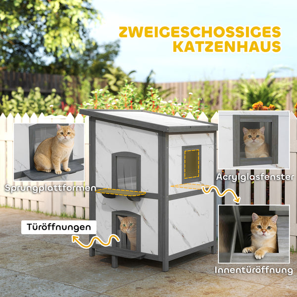Katzenhaus Outdoor wetterfest mit Fenster und Eingängen aus Holz
