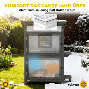 Katzenhaus Outdoor wetterfest mit Fenster und Eingängen aus Holz