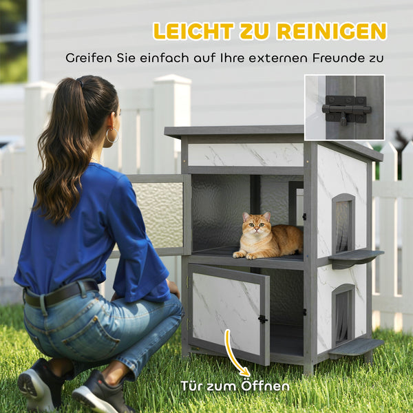 Katzenhaus Outdoor wetterfest mit Fenster und Eingängen aus Holz