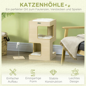 Katzenhöhle 3-stufig mit Kissen & Spielzeug Eiche