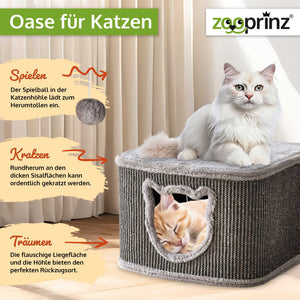 Katzenhöhle Katzenhaus CosyCave Beige – stilvoll & robust mit Sisal & Plüsch