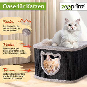 Katzenhöhle Katzenhaus CosyCave Beige – stilvoll & robust mit Sisal & Plüsch