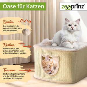 Katzenhöhle Katzenhaus CosyCave Beige – stilvoll & robust mit Sisal & Plüsch