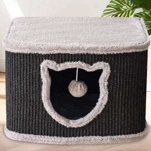 Katzenhöhle Katzenhaus CosyCave Beige – stilvoll & robust mit Sisal & Plüsch