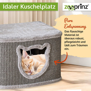 Katzenhöhle Katzenhaus CosyCave Beige – stilvoll & robust mit Sisal & Plüsch