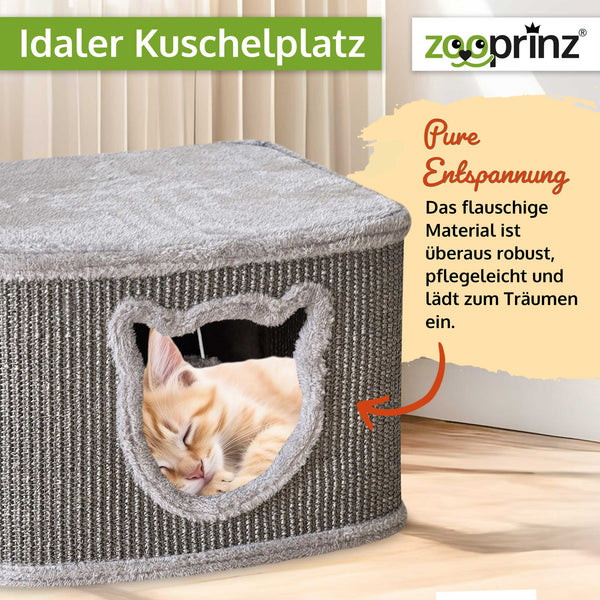Katzenhöhle Katzenhaus CosyCave Beige – stilvoll & robust mit Sisal & Plüsch