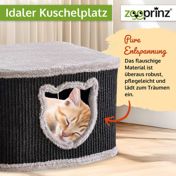 Katzenhöhle Katzenhaus CosyCave Beige – stilvoll & robust mit Sisal & Plüsch