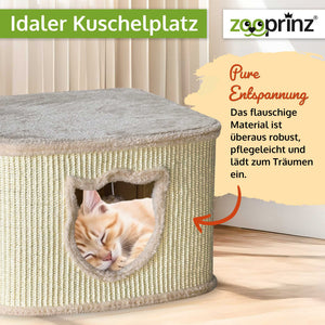 Katzenhöhle Katzenhaus CosyCave Beige – stilvoll & robust mit Sisal & Plüsch