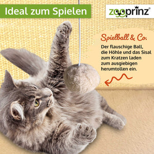 Katzenhöhle Katzenhaus CosyCave Beige – stilvoll & robust mit Sisal & Plüsch