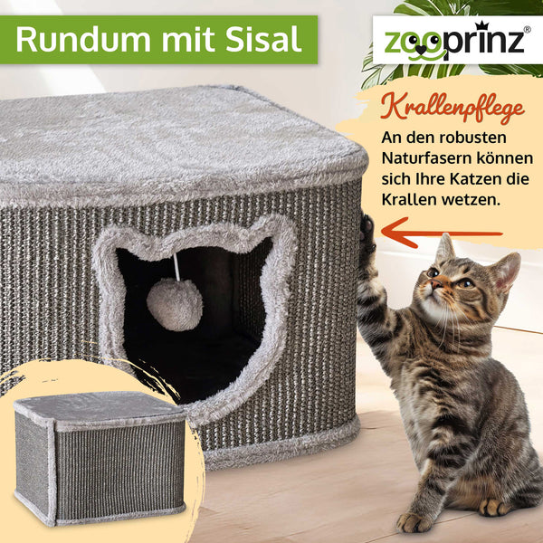 Katzenhöhle Katzenhaus CosyCave Beige – stilvoll & robust mit Sisal & Plüsch