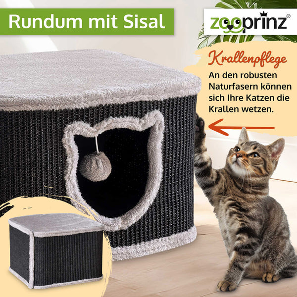 Katzenhöhle Katzenhaus CosyCave Beige – stilvoll & robust mit Sisal & Plüsch