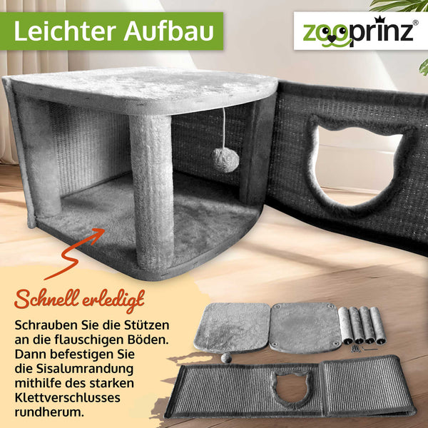 Katzenhöhle Katzenhaus CosyCave Beige – stilvoll & robust mit Sisal & Plüsch