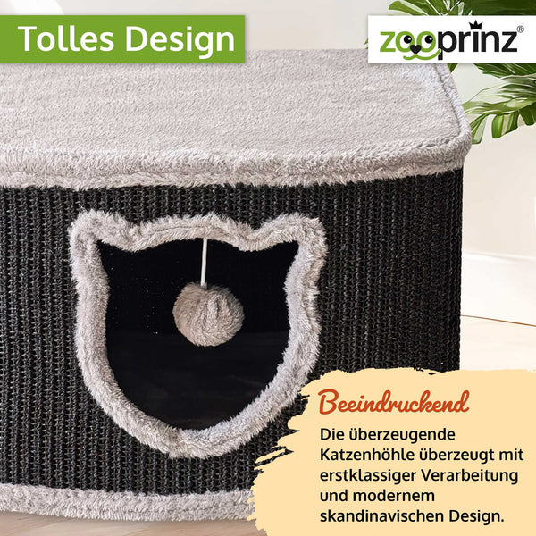 Katzenhöhle Katzenhaus CosyCave Beige – stilvoll & robust mit Sisal & Plüsch
