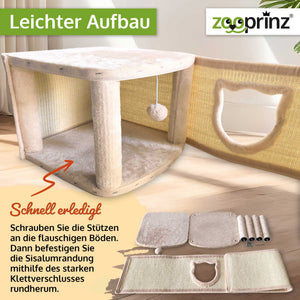 Katzenhöhle Katzenhaus CosyCave Beige – stilvoll & robust mit Sisal & Plüsch