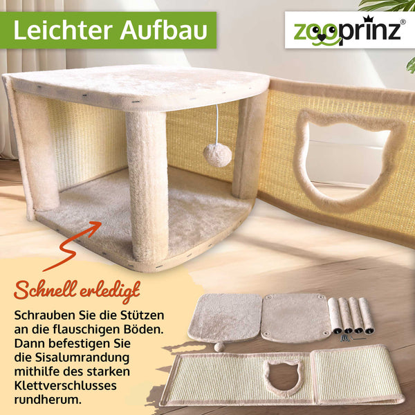 Katzenhöhle Katzenhaus CosyCave Beige – stilvoll & robust mit Sisal & Plüsch
