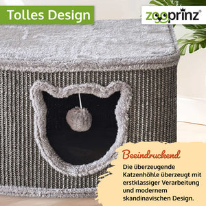 Katzenhöhle Katzenhaus CosyCave Beige – stilvoll & robust mit Sisal & Plüsch