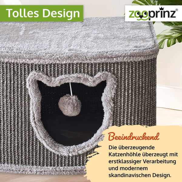 Katzenhöhle Katzenhaus CosyCave Beige – stilvoll & robust mit Sisal & Plüsch