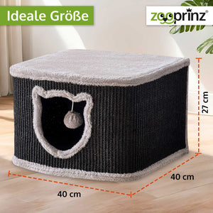 Katzenhöhle Katzenhaus CosyCave Beige – stilvoll & robust mit Sisal & Plüsch