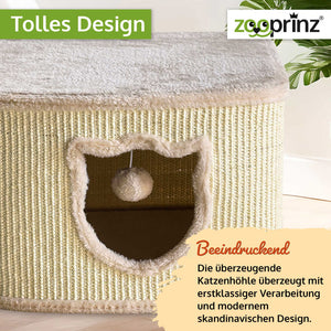Katzenhöhle Katzenhaus CosyCave Beige – stilvoll & robust mit Sisal & Plüsch