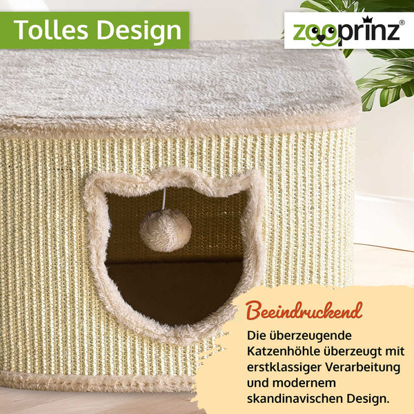 Katzenhöhle Katzenhaus CosyCave Beige – stilvoll & robust mit Sisal & Plüsch
